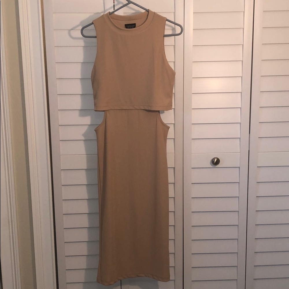 Tan top shop cutout midi dress